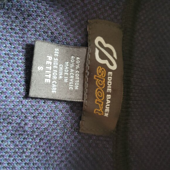 Eddie Bauer Sport Petite S Gray Cardigan With Purple & Blue Snowflake Accents Fu - Picture 5 of 6